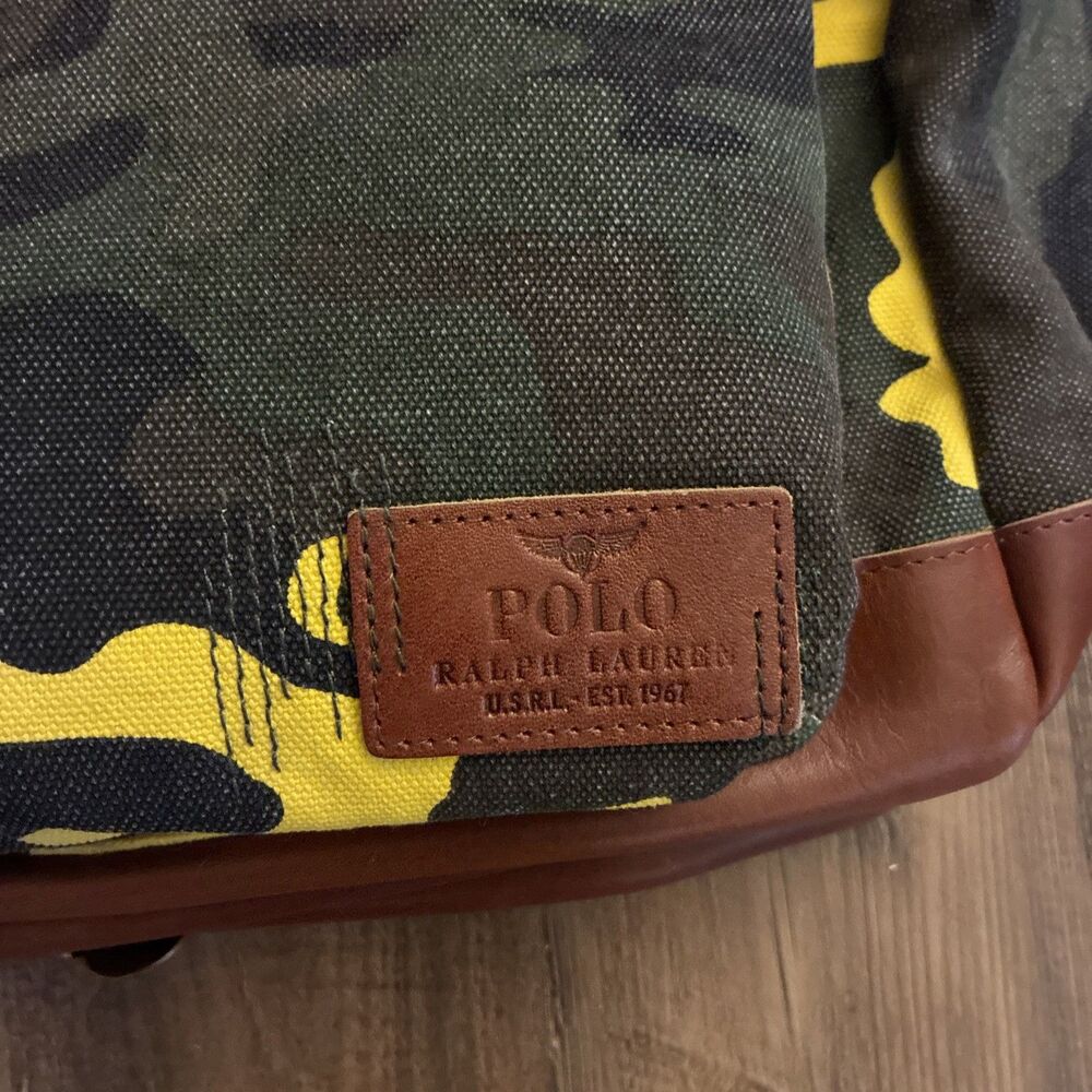 POLO Ralph Lauren '67 Backpack Men Yellow Camo Tiger USA Flag Patch Canvas - Picture 4 of 9